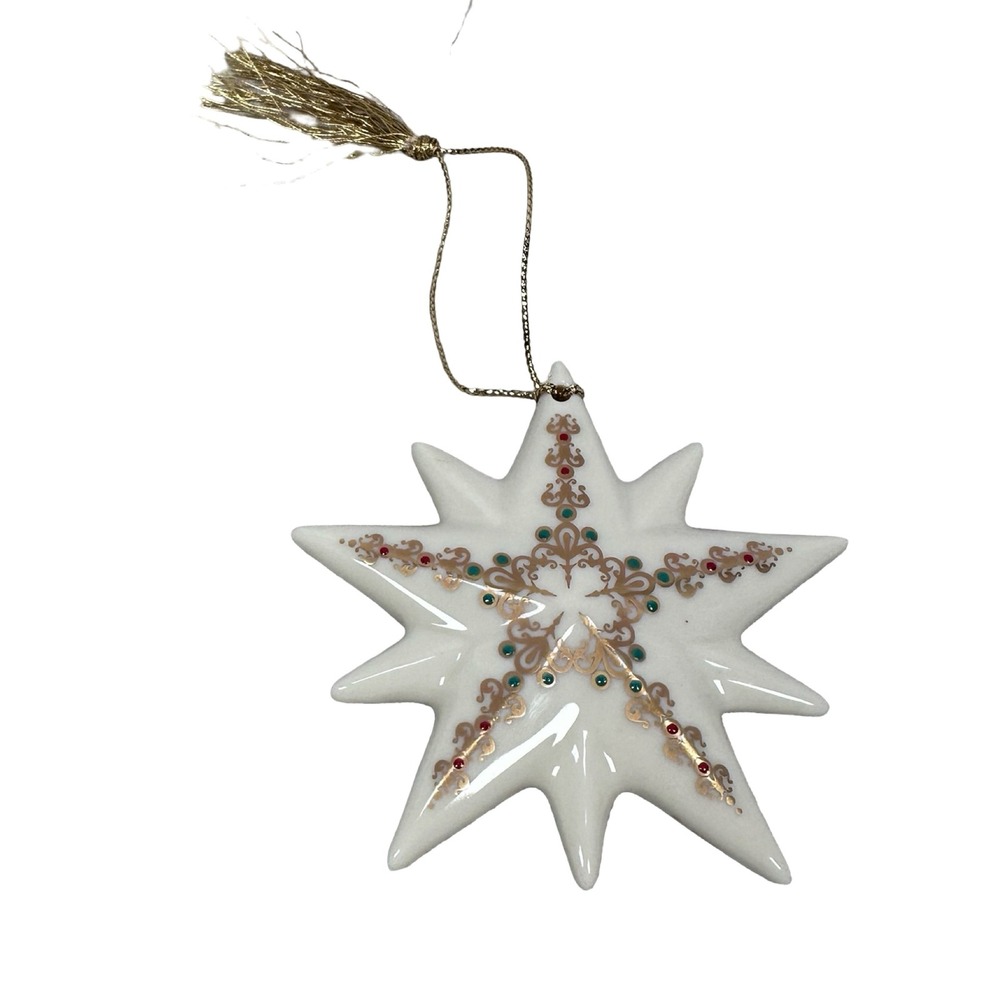 Lenox 1994 Christmas C/A Star Ornament Ivory Porcelain Gold Tassel Boxed USA - Picture 3 of 5